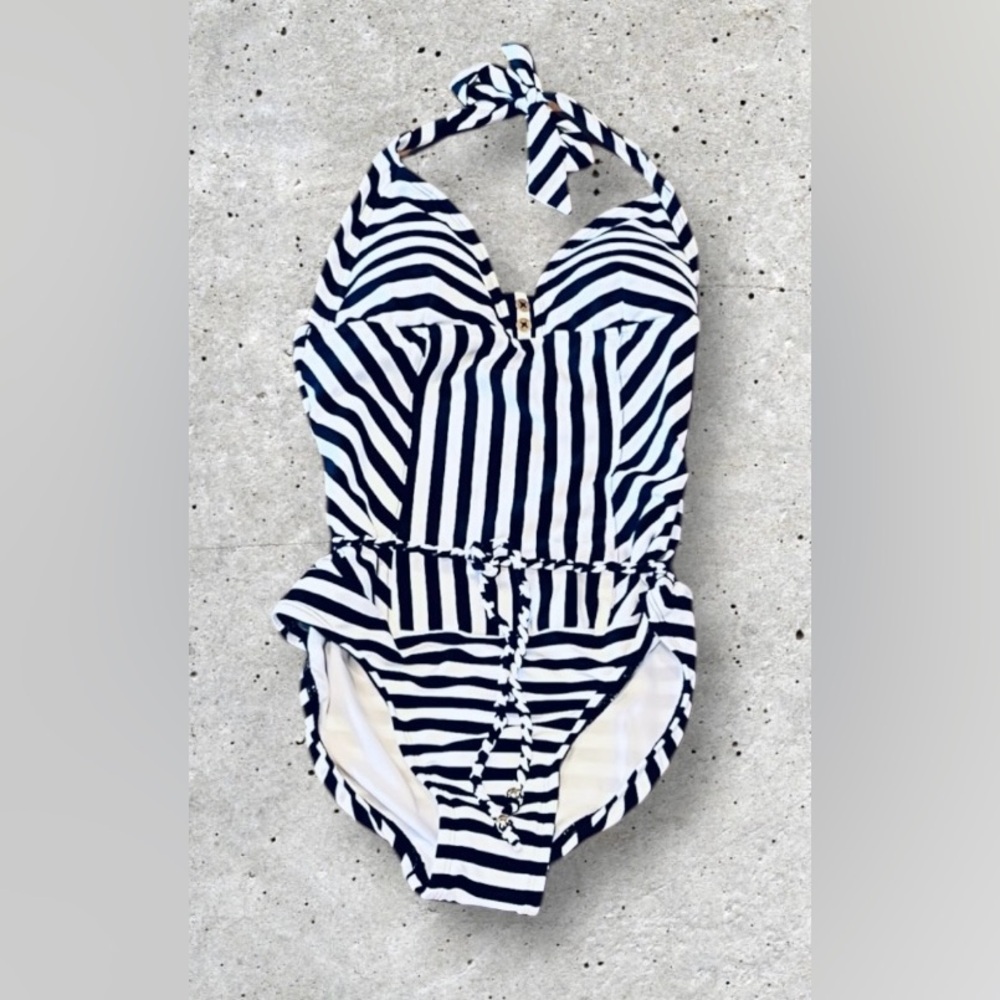 NWT Tommy Hilfiger Women’s Striped Maillot One Piece Bathing Suit